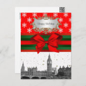 ロンドンイングランド英国スカイラインレッドスノーフレーククリスマス シーズンポストカード (正面/裏面)