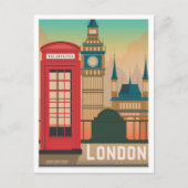 ロンドンイングランドUKアートヴィンテージトラベルイラストレーション ポストカード (正面)