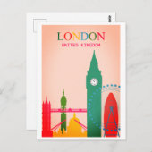 ロンドンイングリッカラフルドヴィンテージ旅行 ポストカード (正面/裏面)