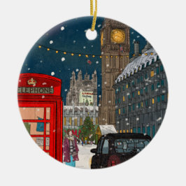 ロンドンクリスマスナイトシティスケープレトロインスパイア- セラミックオーナメント