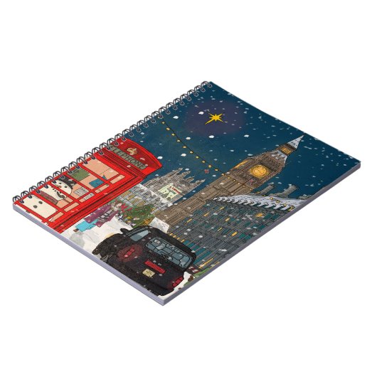 ロンドンクリスマスナイトシティスケープレトロインスパイア- ノートブック (左側)