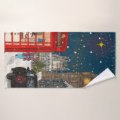 ロンドンクリスマスナイトシティスケープレトロインスパイア- バスタオル (バスタオル)