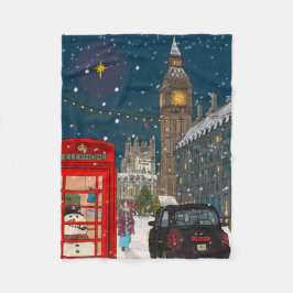 ロンドンクリスマスナイトシティスケープレトロインスパイア- フリースブランケット