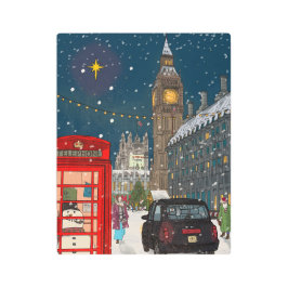 ロンドンクリスマスナイトシティスケープレトロインスパイア- メタルプリント