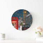 ロンドンクリスマスナイトシティスケープレトロインスパイア- ラージ壁時計 (ホーム)