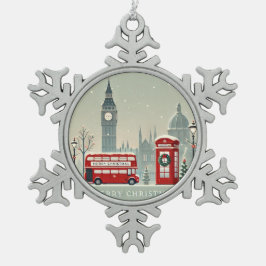 ロンドンクリスマス | ビッグベンと祭りのロンドン スノーフレークピューターオーナメント