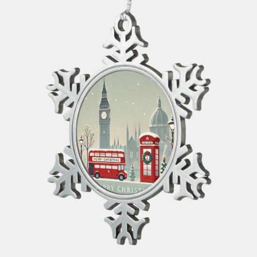 ロンドンクリスマス | ビッグベン&フェスティバルロンドン スノーフレークピューターオーナメント (右)