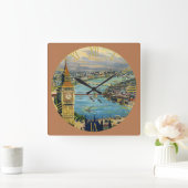 ロンドンクロックタワーオーバーザベイ スクエア壁時計 (ホーム)