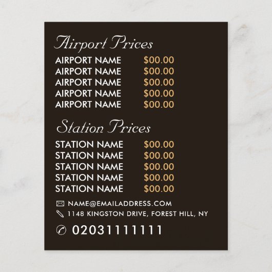 ロンドンシティモザイク効果タクシーのサイン&価格表 チラシ (裏面)