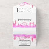 ロンドンシティRSVPウォータカラーピンクモダン結婚ズ オールインワン招待状 (外側)