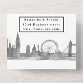 ロンドンシティRSVPウォータカラーブラックモダンズ結婚 オールインワン招待状 (裏面)