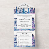 ロンドンシティRSVPウォータカラーブルーモダンズ結婚 オールインワン招待状 (内側)