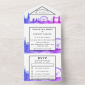 ロンドンシティRSVPウォータカラーブルーモダンズ結婚 オールインワン招待状 (内側)