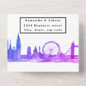 ロンドンシティRSVPウォータカラーブルーモダンズ結婚 オールインワン招待状 (裏面)