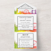 ロンドンシティRSVPウォーターカラーレインボーモダンズ結婚 オールインワン招待状 (内側)