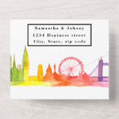 ロンドンシティRSVPウォーターカラーレインボーモダンズ結婚 オールインワン招待状 (裏面)