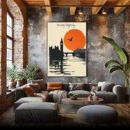 ロンドンシルエット – タワーブリッジ反射 ポスター