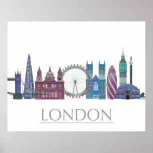 ロンドンスカイラインカラー建物 ポスター