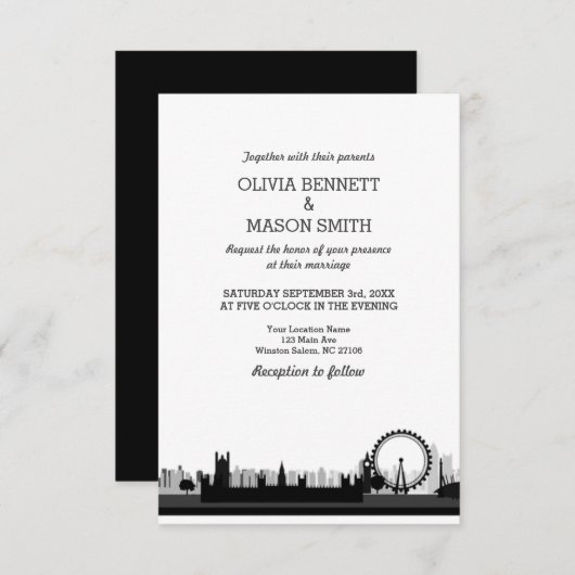 ロンドンスカイラインシティスケープ結婚式招待状 招待状 (正面/裏面)