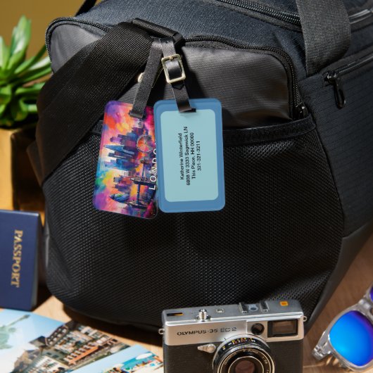 ロンドンスカイライン抽象芸術アート ラゲッジタグ (正面&裏面)