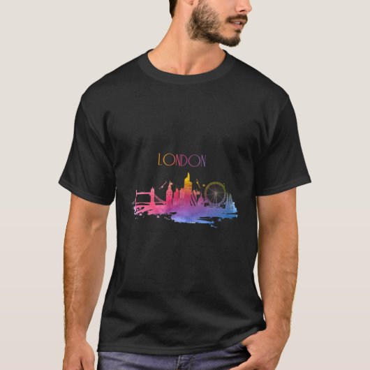 ロンドンスカイライン水カラー英国イギリス Tシャツ (正面)