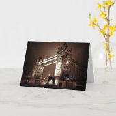 ロンドンタワーブリッジアットナイトセピアブラウンカラー カード (黄色い花)