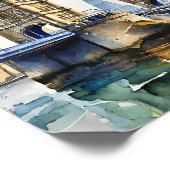 ロンドンタワーブリッジウォーターカラーアートプリント ポスター (角)