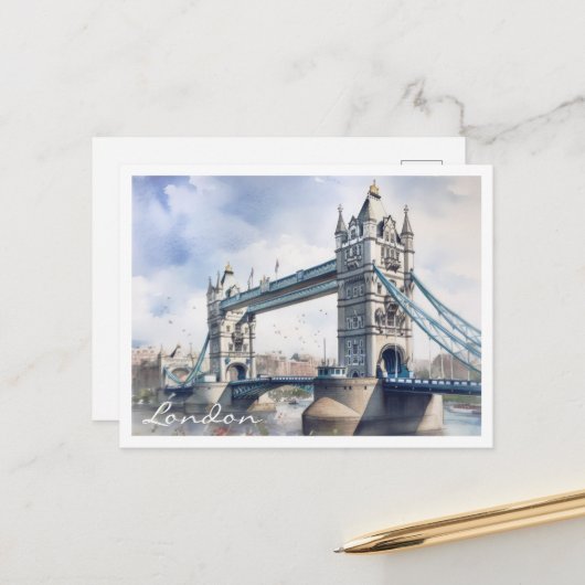 ロンドンタワーブリッジトラベルウォーター色はがき ポストカード (正面/裏面インサイチュ)