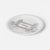 ロンドンタワーブリッジブラックアンドホワイトインクスケッチ ペーパープレート (アングル)