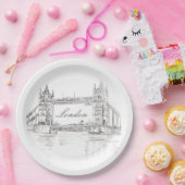ロンドンタワーブリッジブラックアンドホワイトインクスケッチ ペーパープレート (パーティー)