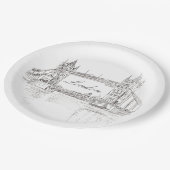 ロンドンタワーブリッジブラックアンドホワイトインクスケッチ ペーパープレート (アングル)