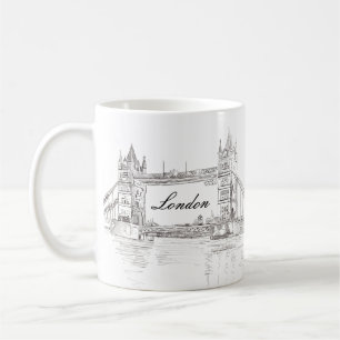 ロンドンタワーブリッジブラックインククラシックスケッチ コーヒーマグカップ