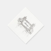 ロンドンタワーブリッジブラックインククラシックスケッチ スタンダードカクテルナプキン (角)