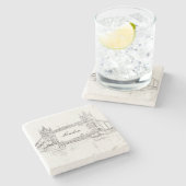 ロンドンタワーブリッジブラックインククラシックスケッチ ストーンコースター (横)