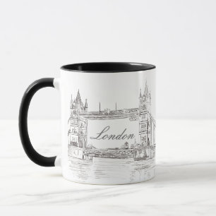 ロンドンタワーブリッジブラックインククラシックスケッチ マグカップ