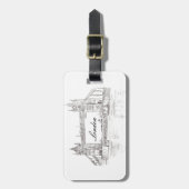 ロンドンタワーブリッジブラックインククラシックスケッチ ラゲッジタグ (正面縦)
