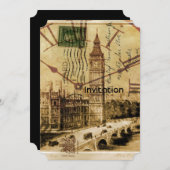 ロンドンタワー橋の時計塔ビッグベン 招待状 (正面/裏面)