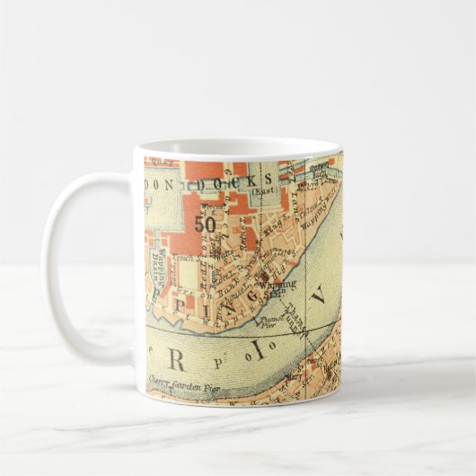 ロンドンテムズヴィンテージの地図 コーヒーマグカップ (左)
