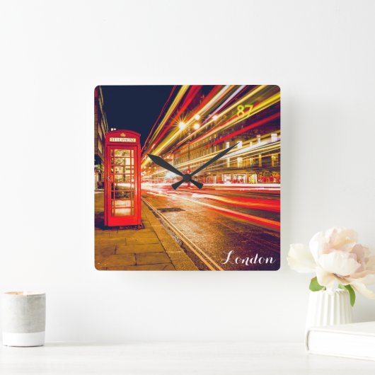 ロンドンテレフォンブースバスシティ通りアットナイト スクエア壁時計 (ホーム)