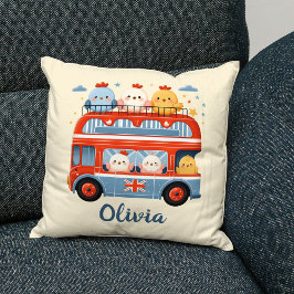 ロンドンバスの可愛い鶏と雛 クッション