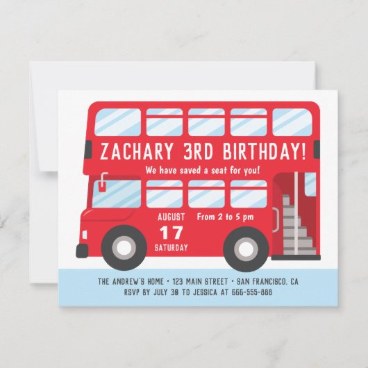 ロンドンバスの赤いバス子供の誕生日パーティーの招待状 招待状 (正面)