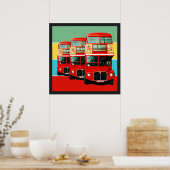 ロンドンバス3色のバックストライプグラウンド ポスター (キッチン)