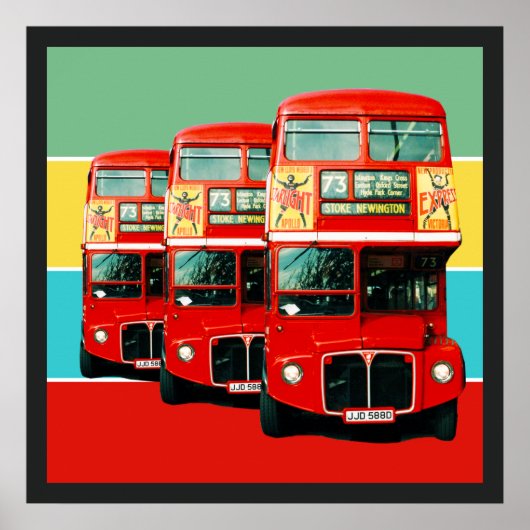 ロンドンバス3色のバックストライプグラウンド ポスター (正面)