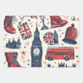 ロンドンパターンビッグベンロンドンバスユニオンジャック国旗 ラッピングペーパーシート (正面3)