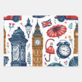 ロンドンパターンビッグベンロンドンバスユニオンジャック国旗 ラッピングペーパーシート (正面)