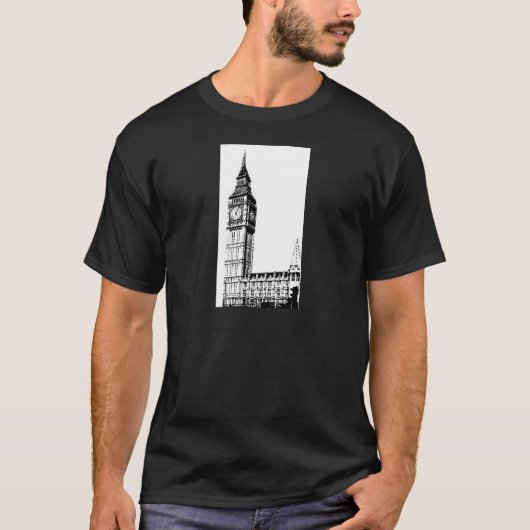 ロンドンビッグベンの単調なプリント Tシャツ (正面)