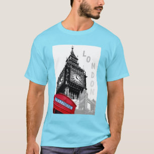 ロンドンビッグベンクロックタワーレッドテレフォンボックス Tシャツ