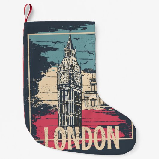 ロンドンビッグベン：タイポグラフィポスター スモールクリスマスストッキング (正面)