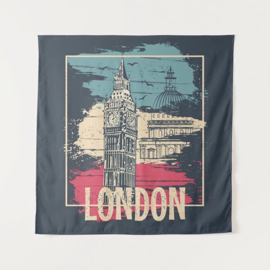 ロンドンビッグベン：タイポグラフィポスター タペストリー (正面)