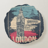 ロンドンビッグベン：タイポグラフィポスター ラウンドクッション (裏面)